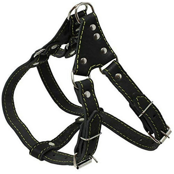 Genuine Leather Medium 22.5"-26" Chest 3/4-inch Wide Adjustable Dog Step-in Harness Black