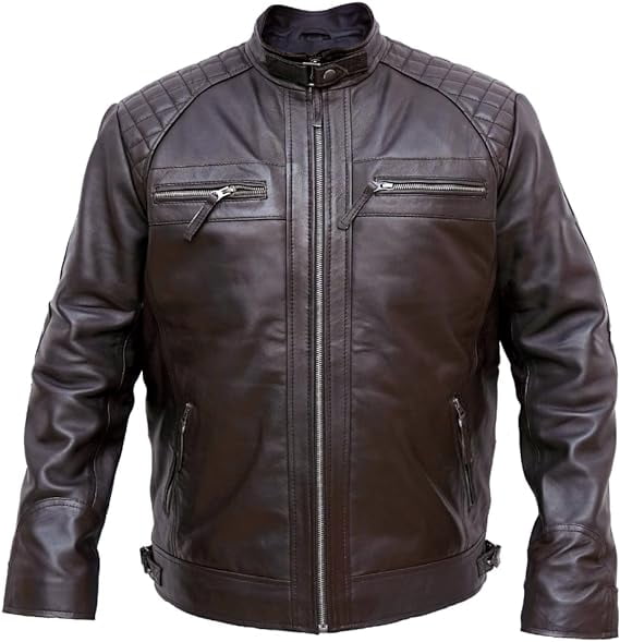 Genuine Leather Men Biker Jacket | Sheepskin Motorcycle Brown Vintage ...
