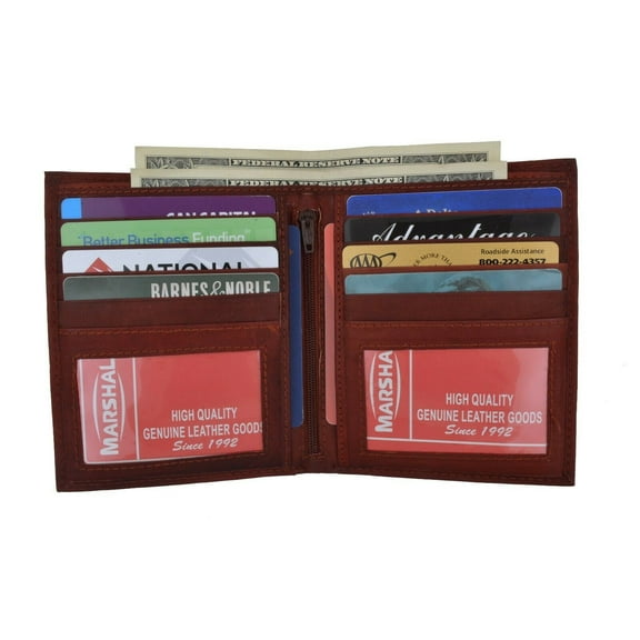 Genuine Leather Men Cowhide Slim Hipster Credit Card Bifold Wallet