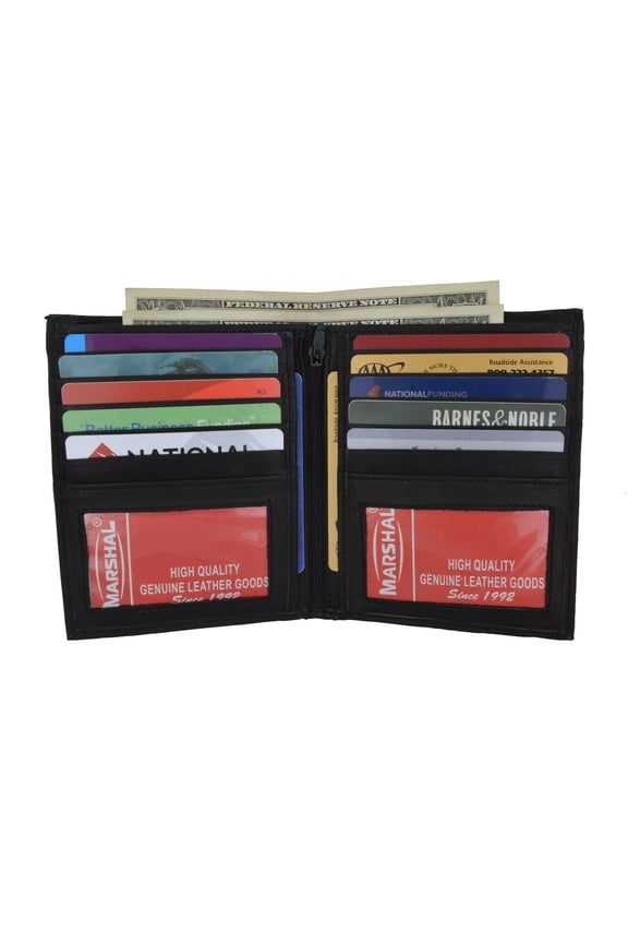 Genuine Leather Men Cowhide Slim Hipster Credit Card Bifold Wallet