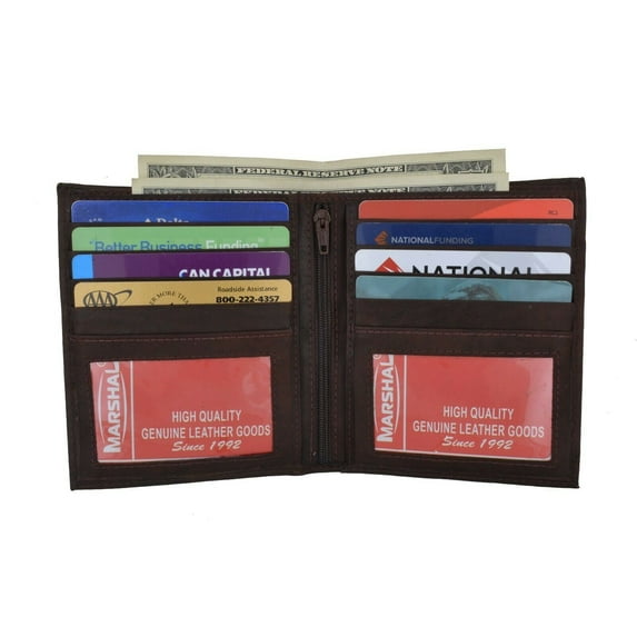Genuine Leather Men Cowhide Slim Hipster Credit Card Bifold Wallet