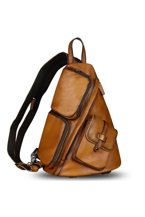 Genuine Leather Men Large Sling Bag Crossbody Bag Real Leather Backpack Purses