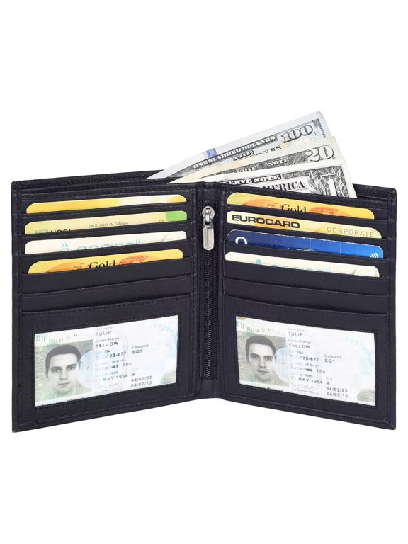 Genuine Leather Men RFID Slim Hipster Credit Card Bifold Wallet