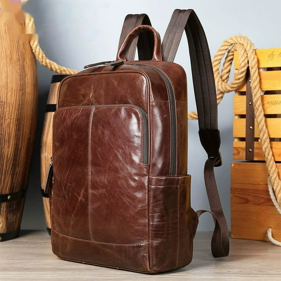 Genuine Leather Men's Backpack Business,Brown