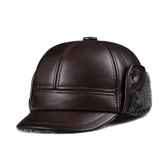 Genuine Leather Men's Baseball Cap Hat Male Adult Solid Adjustable Faux F-ur Bomb Hats ,Classic Design
