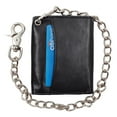 thumbnail image 1 of Genuine Leather Men's Biker Long Chain Trifold Black Wallet, 1 of 7