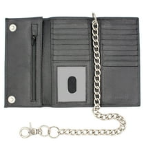 Genuine Leather Men's Chain Biker Wallet Black Long Tri-fold Chain Wallet for Men by J.T.C