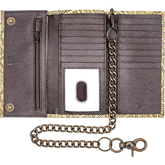 Genuine Leather Men's Chain Biker Wallet Trifold Checkbook RFID Blocking Wallets for Men