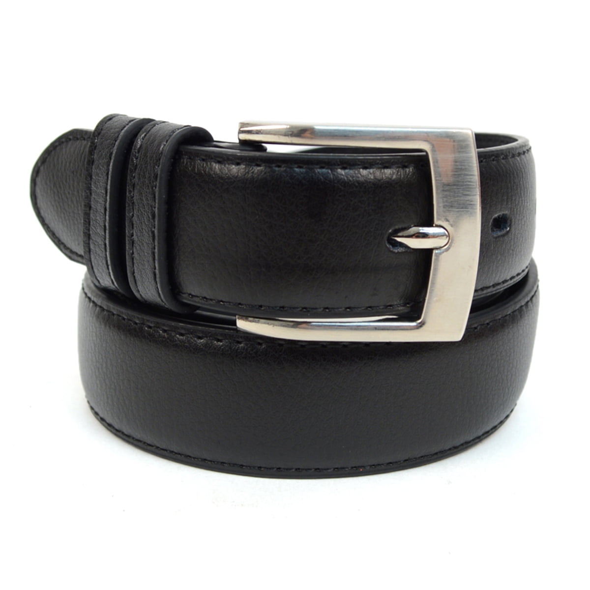 Genuine Leather Men's Dressy Belt-Black with Silver Square Buckle
