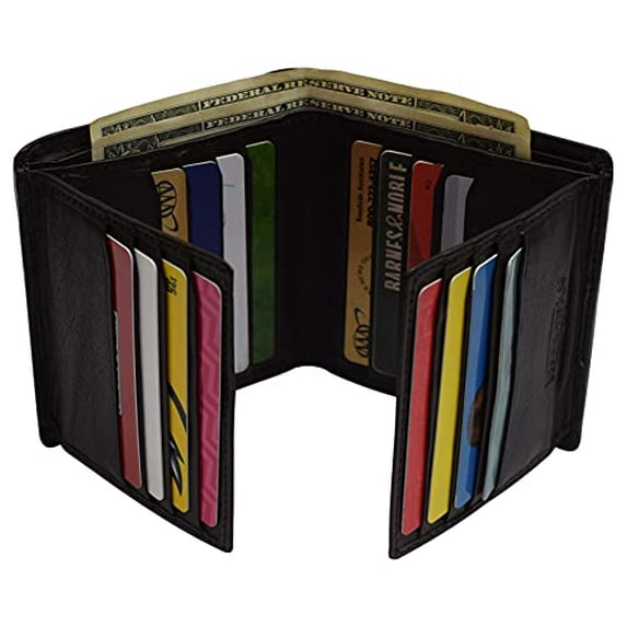 Genuine Leather Men's Dual Credit Card ID Flap Bifold Wallet Passcase RFID Blocking