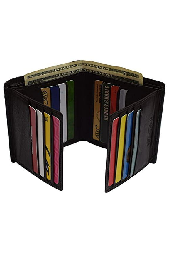 Genuine Leather Men's Dual Credit Card ID Flap Bifold Wallet Passcase RFID Blocking