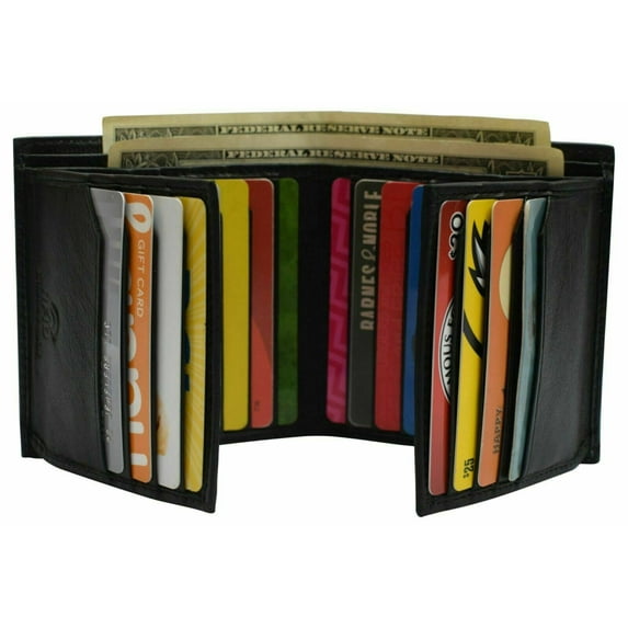 Genuine Leather Men's Dual Credit Card ID Flap Bifold Wallet Passcase RFID Blocking