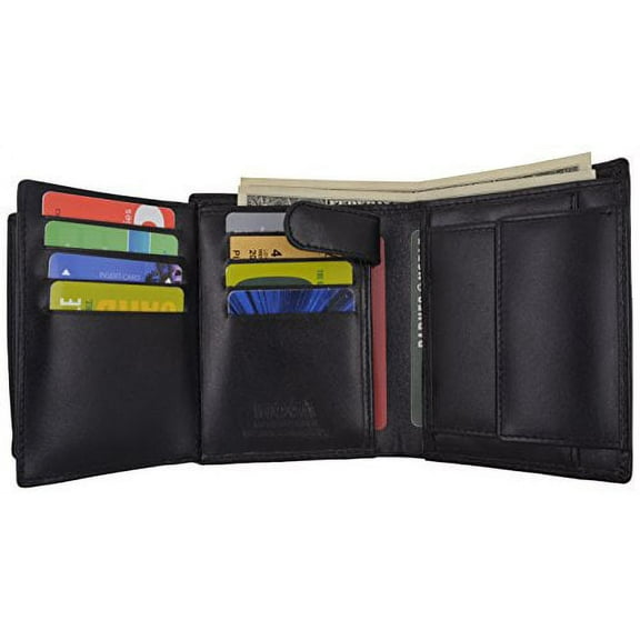 Genuine Leather Men's Hipster Flap Out Bifold Trifold Hybrid Wallet With Snap Pocket by Moga (1, Black)