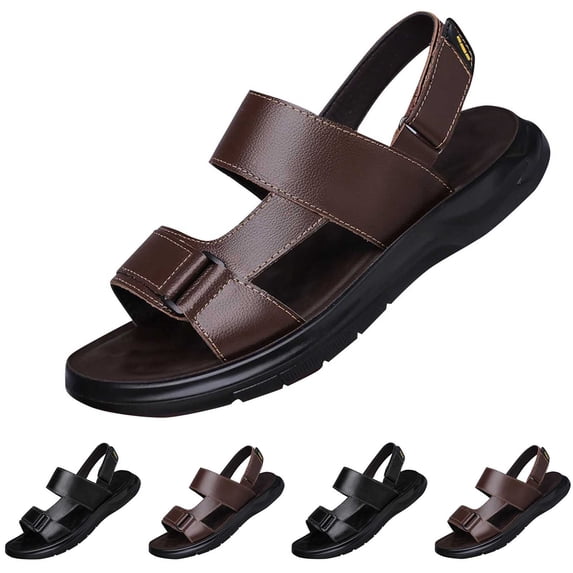 Genuine Leather Men's Sandals with Memory Foam Natural Cork Fashion Casual Leather Outerwear Spring And Summer Breathable Beach Sandals