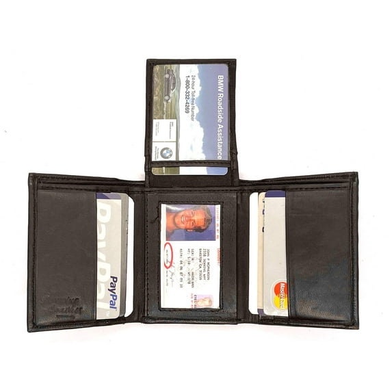 Genuine Leather Men's Trifold Wallet Credit Card Holder ID Window Flap Top