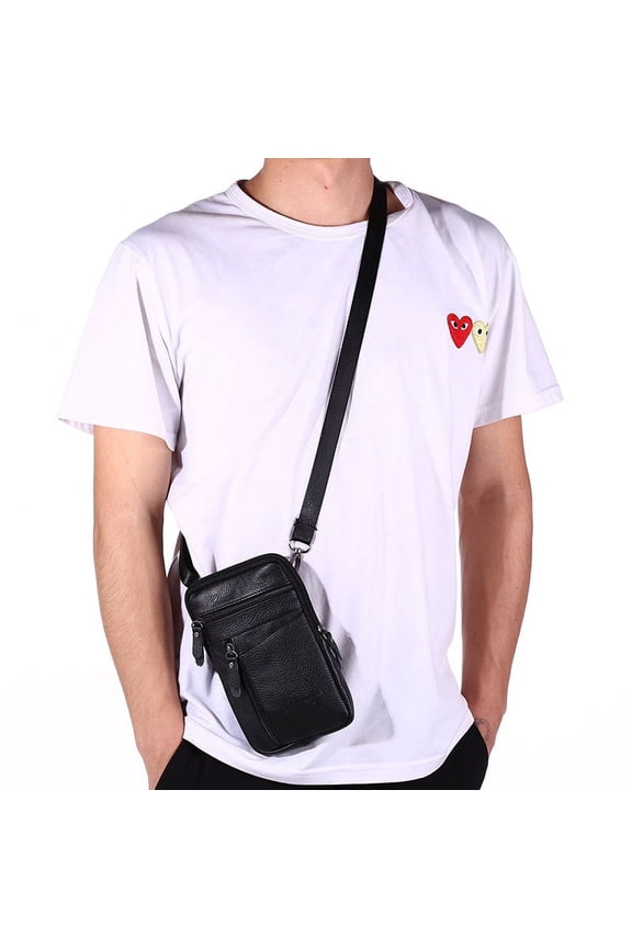 Genuine Leather Men's Waist Bag with Detachable Belt, Outdoor Sports Fanny Pack Crossbody Bag, Phone Wallet Holder for Running, Travel & Daily Use, Water Resistant