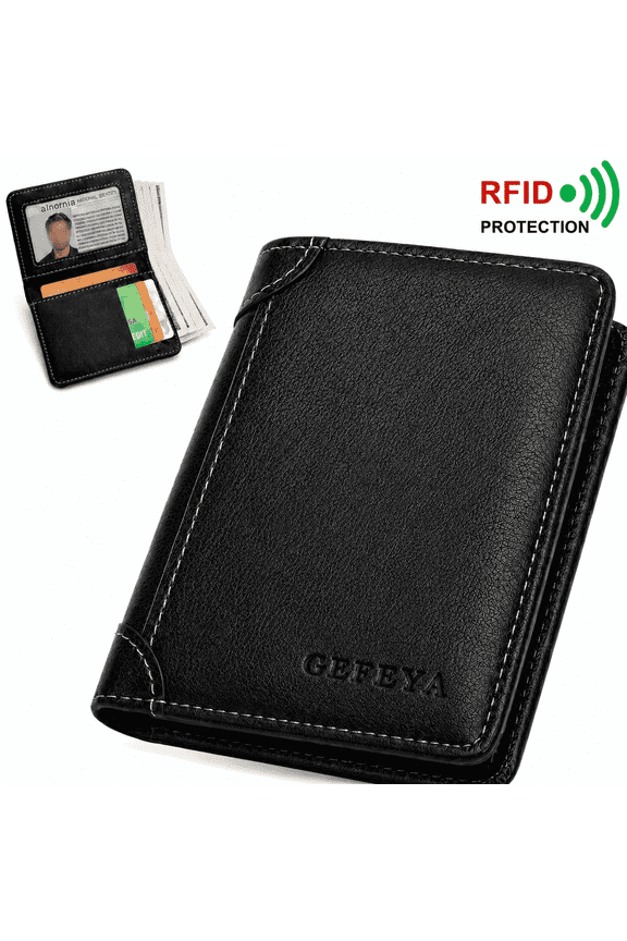 Genuine Leather Men's Wallet, RFID Blocking Wallet In Top Layer Cowhide - Vintage Thin Vertical Short Multi Function Credit Card Holder, Money Clips