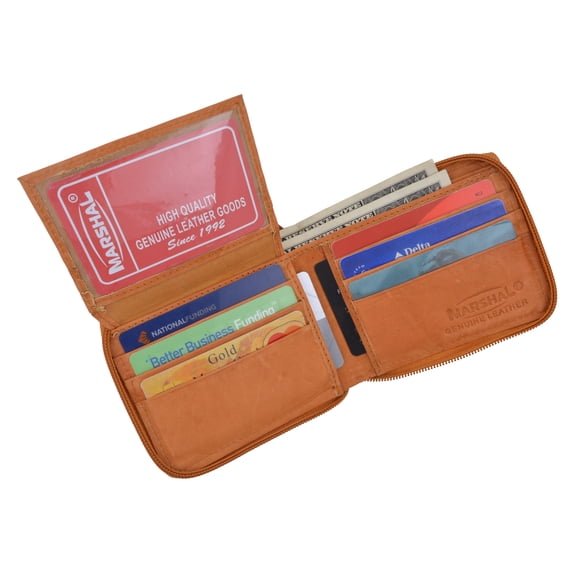 Genuine Leather Men's Zipper Zip-Around Organizer Bifold Wallet 1256 CF
