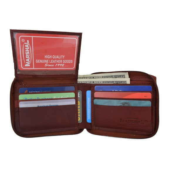 Genuine Leather Men's Zipper Zip-Around Organizer Bifold Wallet 1256 CF