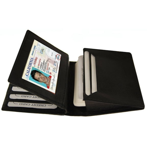 Genuine Leather Mens Bifold 12+ Credit Card Wallet Expandable Center Flap ID Cash Holder