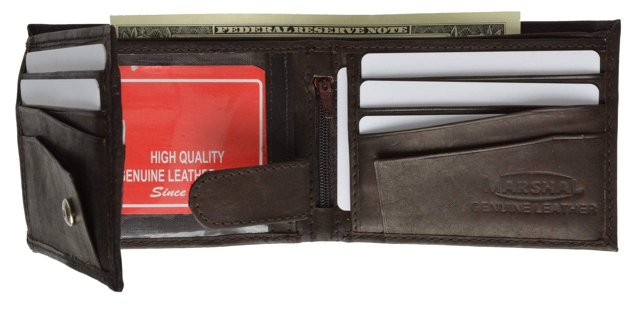 Wallets Men Button Genuine Leather Mens Bifold Wallet Button Snap Flap Out 1533 CF ...