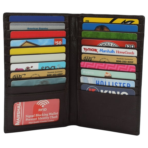Genuine Leather Mens Long ID 19 Credit Card Security Wallet RFID Blocking