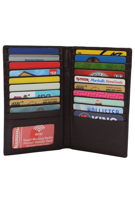 Genuine Leather Mens Long ID 19 Credit Card Security Wallet RFID Blocking