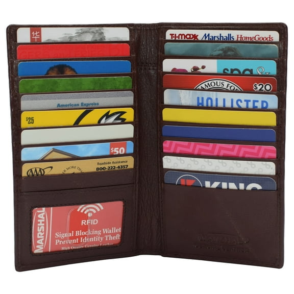 Genuine Leather Mens Long ID 19 Credit Card Security Wallet RFID Blocking