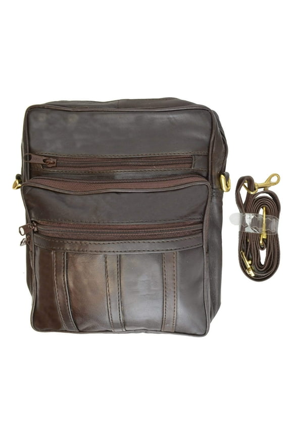 Genuine Leather Mens Pouch Multiple Zipper Pockets w/Strap 109 (C)