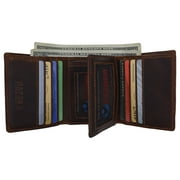 Genuine Leather Mens RFID Blocking Slim Trifold Wallet with 12 Cards+1 ID Window + 2 Note Compartments.