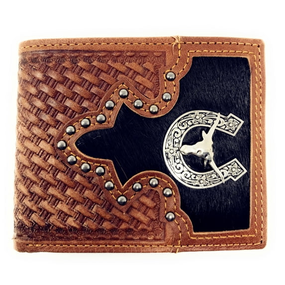 Genuine Leather Metal Longhorn Concho Mens Bifold Short Wallet / Multi Color
