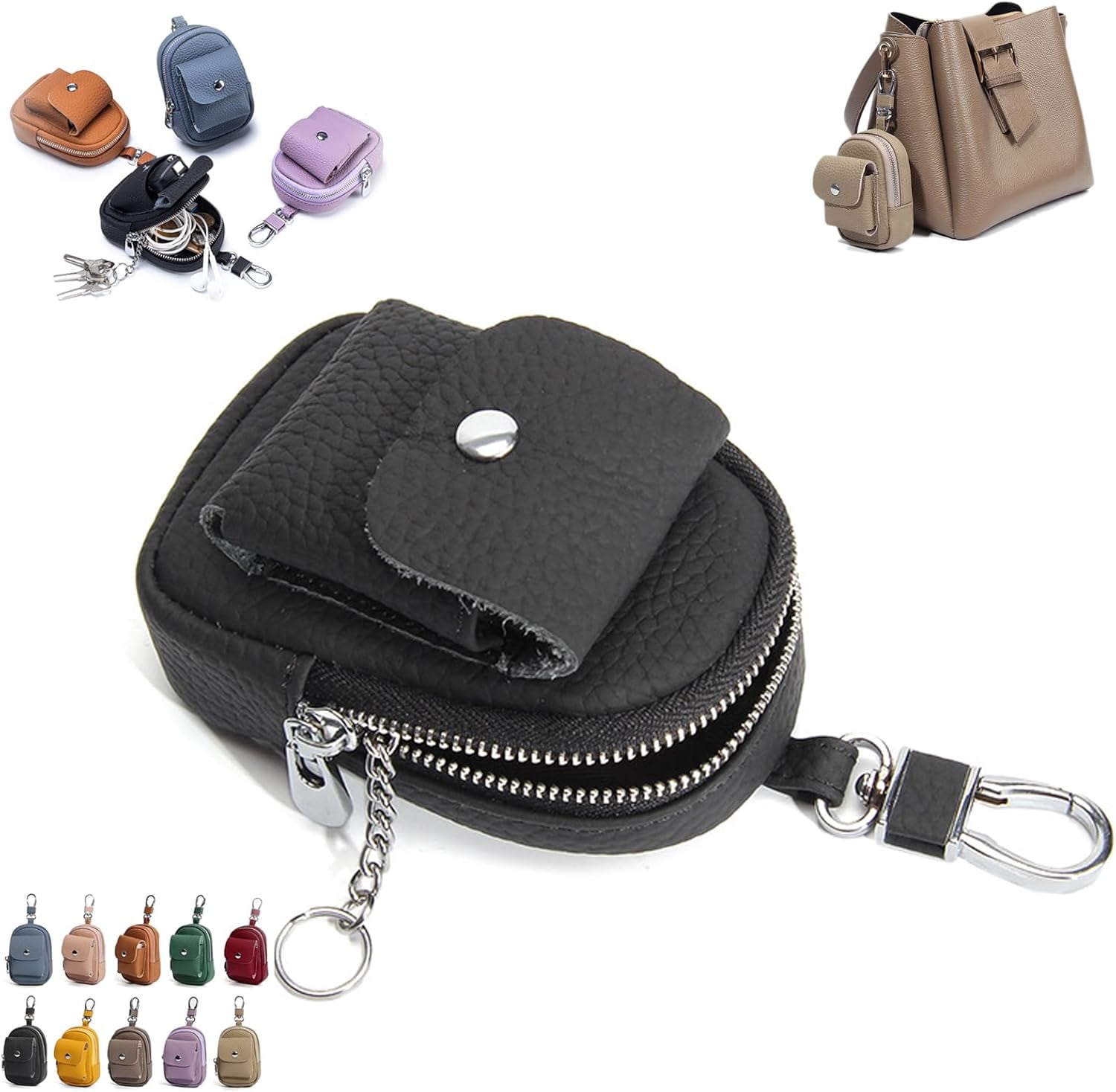 Genuine Leather Mini Backpack Keychain, 4.3”*3.1” Mini Coin Purse ...