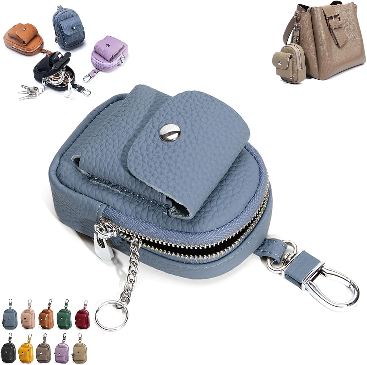 Genuine Leather Mini Backpack Keychain, 4.3”*3.1” Mini Coin Purse ...