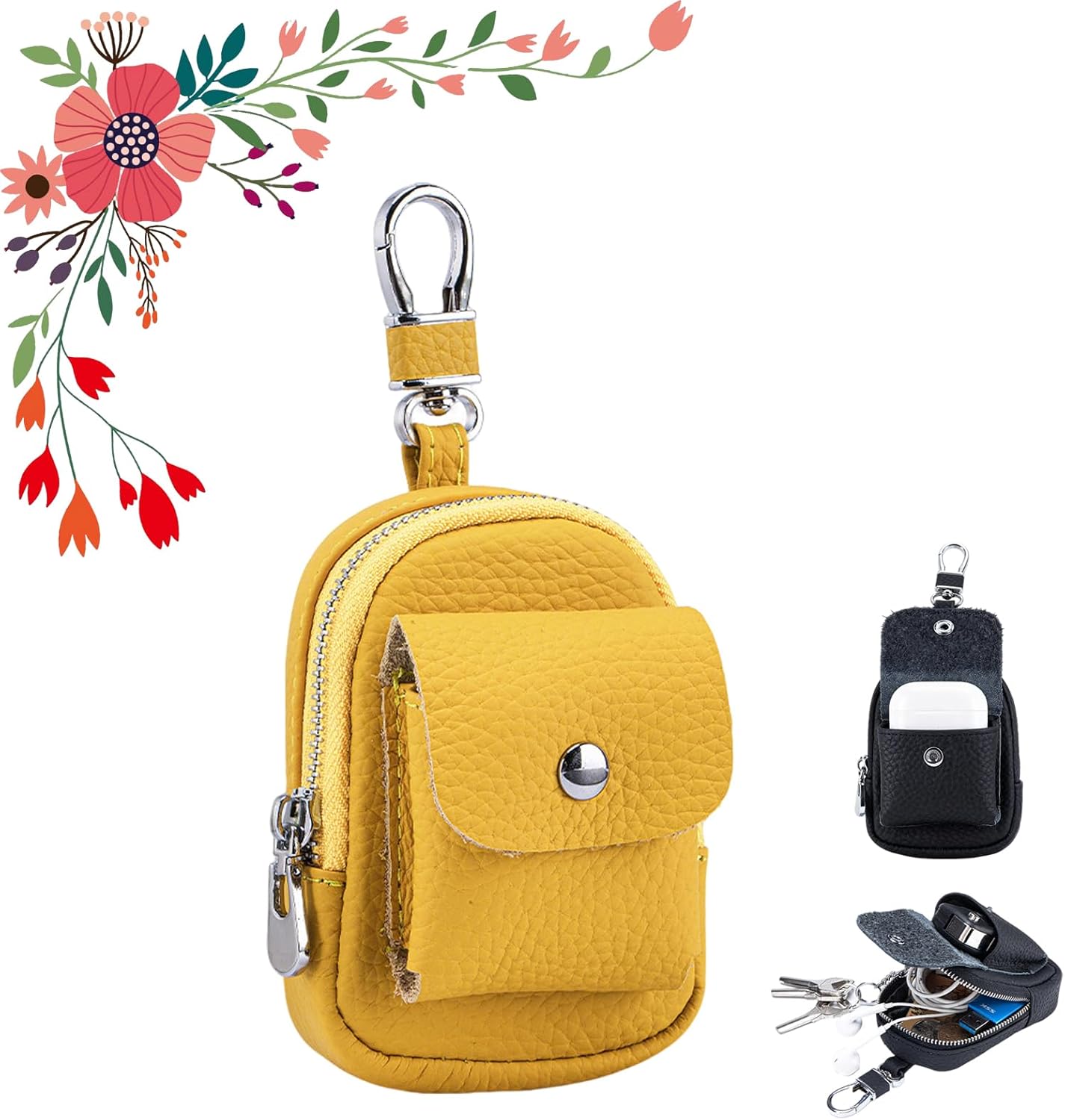 Genuine Leather Mini Backpack Keychain, Cute Travel Coin Purse & Makeup ...