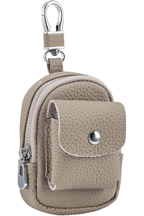 Genuine Leather Mini Backpack Keychain, Cute Travel Coin Purse & Makeup Bag with Clip, PU Leather Organizer Zipper Pouch