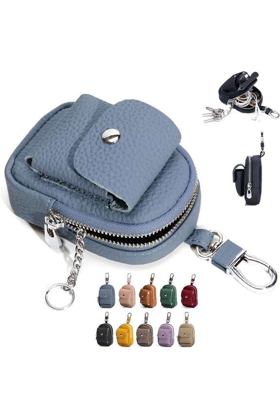 Genuine Leather Mini Backpack Keychain, Travel Coin Purse & Makeup Bag, Card Holder Data Cable Organizer Small Organizer