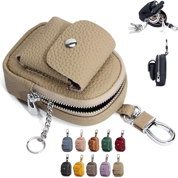 Genuine Leather Mini Backpack Keychain, Travel Coin Purse & Makeup Bag, Card Holder Data Cable Organizer Small Organizer