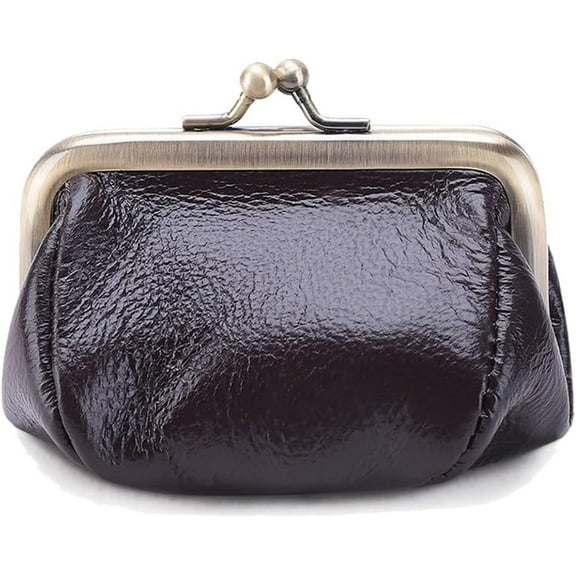 Genuine Leather Mini Vintage Coin Purse Kiss Lock change purse Cute Coin Purse Coin Organizer (Coffee)