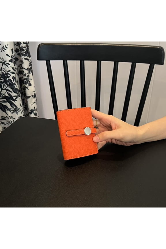 Genuine Leather Mini Wallet for Women, Slim Coin Purse ID Window Wristlet Strap Buckle, Small Card Holder Purse,Orange