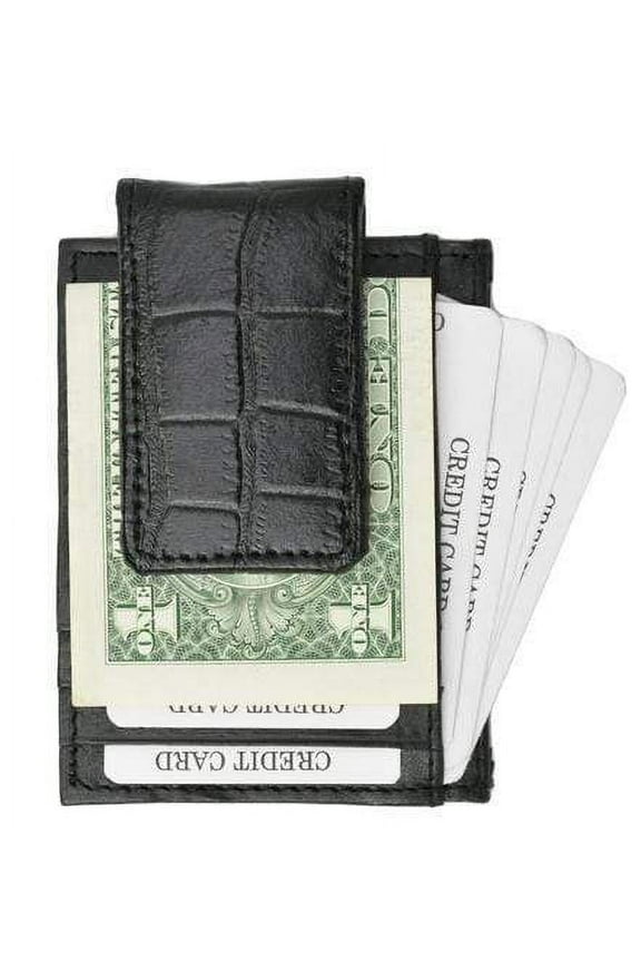 Genuine Leather Money Clip front pocket wallet with magnet clip and card ID Case 910 E Crocodile
