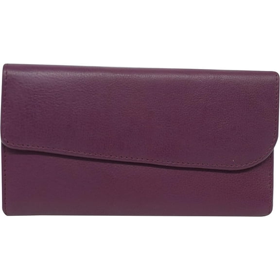 Genuine Leather Money Organizer RFID Womens Wallet Clutch Purse Purple
