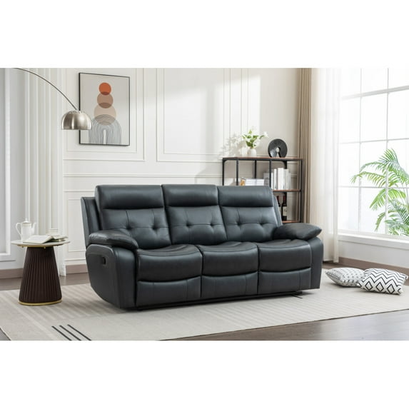 Genuine Leather Non-Power Reclining Sofa with Drop Down Table,Stainless Steel Cupholders and Magazine bag