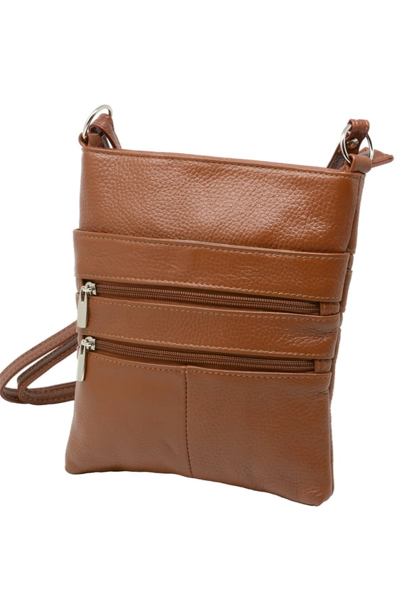 Genuine Leather Organizer Purse Mini Handbag Travel Bag Zippered Shoulder Purse