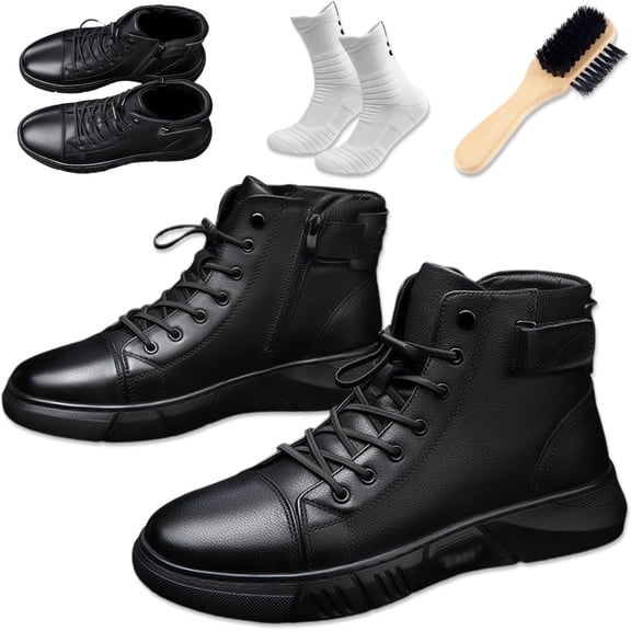 Genuine Leather Orthopedic Boots, Men’s Ankle Walking Boots with Arch Support, Cushioned Insole, Non-Slip Sole, Side Zipper Design, Comfortable Shoes for for Work, Outdoor