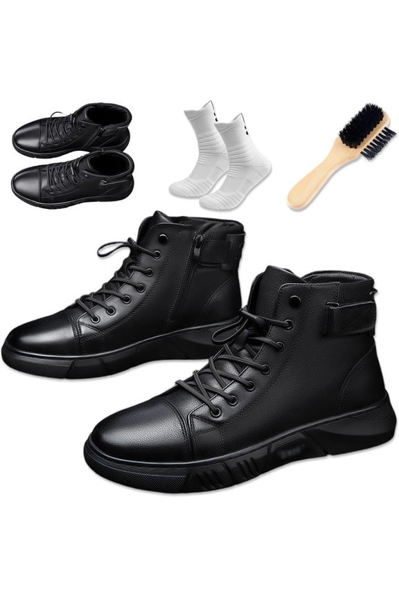 Genuine Leather Orthopedic Boots, Men’s Ankle Walking Boots with Arch Support, Cushioned Insole, Non-Slip Sole, Side Zipper Design, Comfortable Shoes for for Work, Outdoor