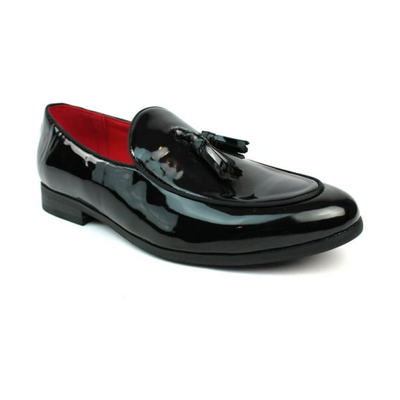 Genuine Leather Patent Black Slip On Men's Dress Shoes Loafers With Tassel 10.5