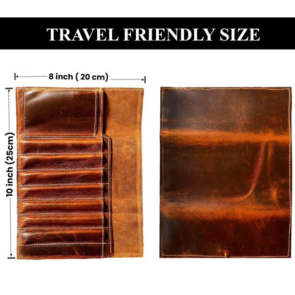 Genuine Leather Pencil Roll Brush Case Pen Holder Organizer Brushes Ruler Stationary Pouch Gift for Students Artist Painter & Writer String Closure Vintage$$Office