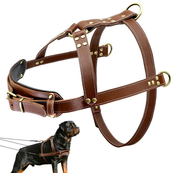Genuine Leather Pet Dog No Pull Harness for Large Breeds Weight Pulling Harnesses Heavy Duty Training Vest