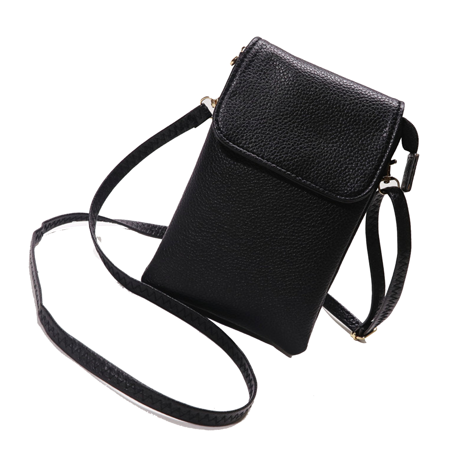 Genuine Leather Phone Bag, Crossbody Cellphone Purse Wallet(Black