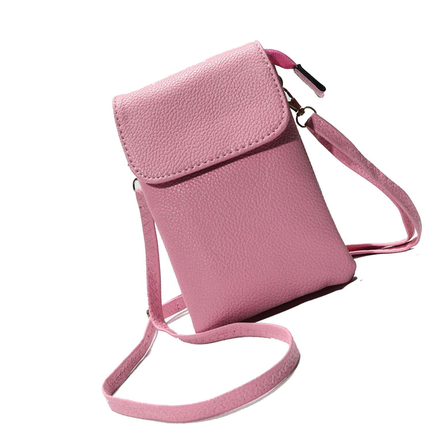 Genuine Leather Phone Bag, Crossbody Cellphone Purse Wallet(Pink